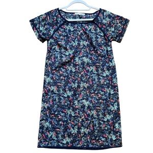 Monk & Lou Tropical Navy Floral Mini Dress Short Sleeve Size XS Resort Relaxed